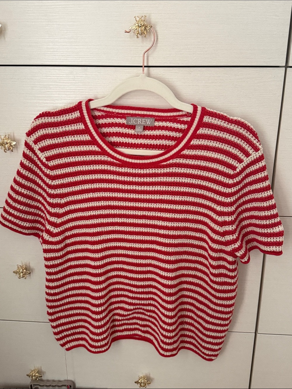 J. Crew Red and Cream Striped Knit Top